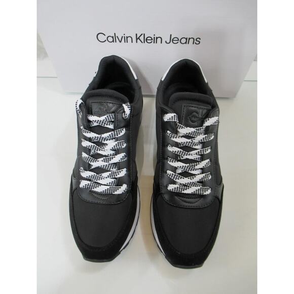 Women's Calvin Klein Jeans Cayle Logo Lace Up Sneakers Black Fabric Size 8.5 - Picture 4 of 8